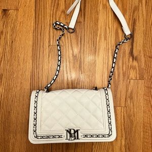 Badgley Mishka White Faux Leather Quilted Crossbody Bag w/ chrome chain details